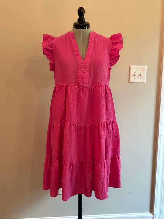 entro Dresses & Skirts - entro Hot‎ Pink Tiered Midi Dress with Ruffle Sleeves 007